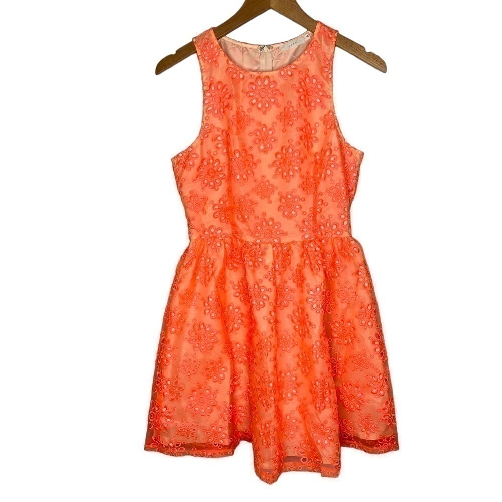 Lush coral pink / orange eyelet lined spring sun dress Sz M